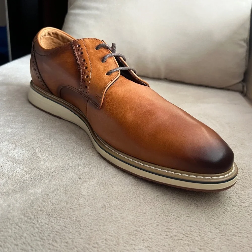 Steve Madden Brelman Men 8M Burnished Cognac Brown Leather Oxford‎ Dress Shoes